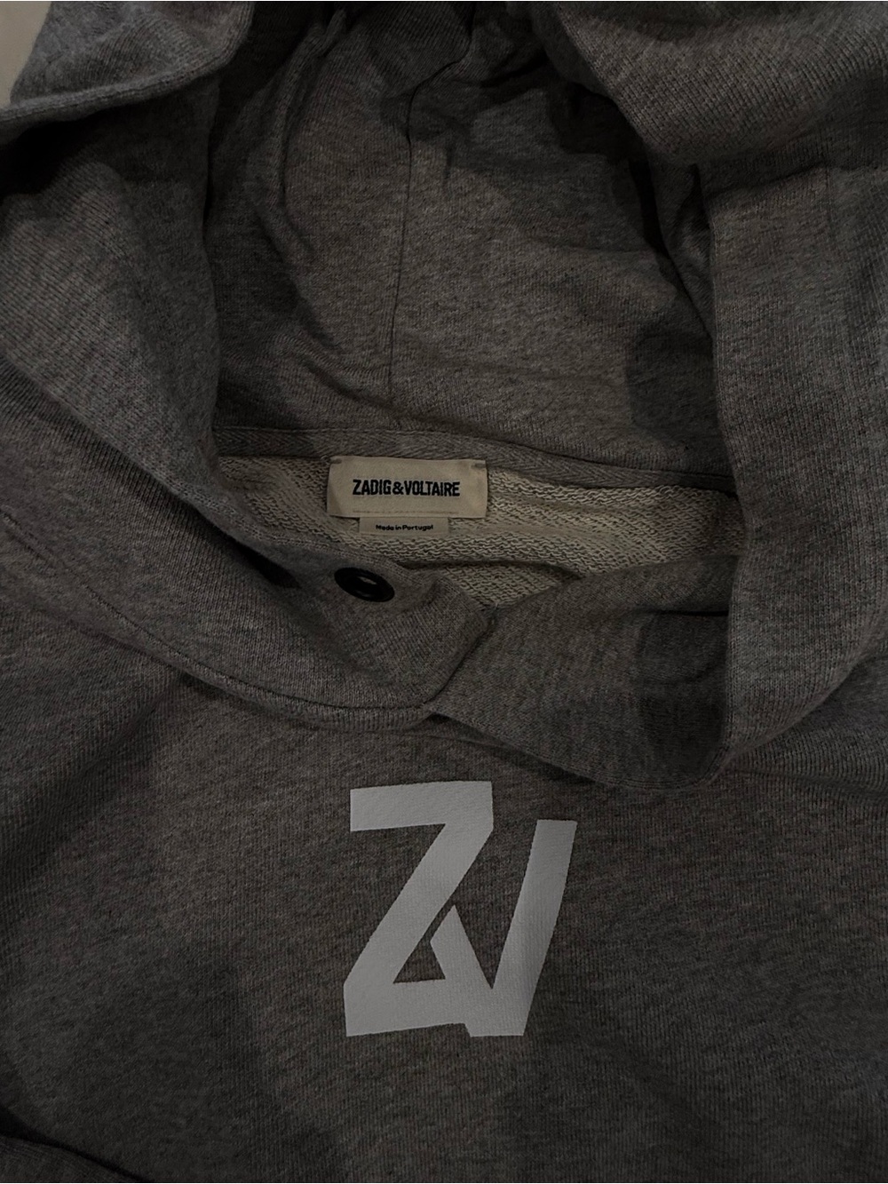 Zadig & Voltaire Men's Charcoal Gray Crewneck Hoodie with White Logo